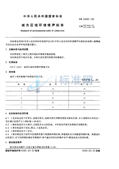 GB 3096-1993 城市区域环境噪声标准