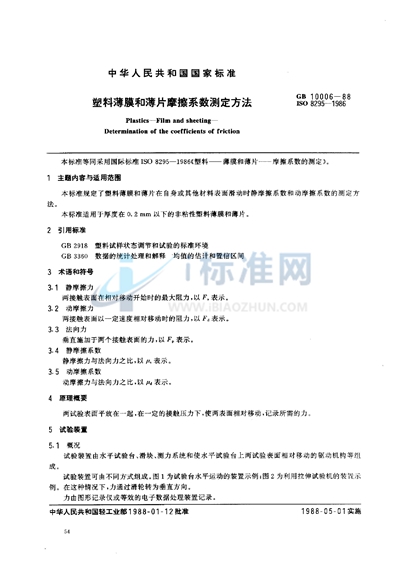 GB/T 10006-1988 塑料薄膜和薄片摩擦系数测定方法