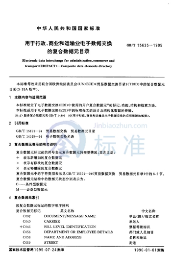 GB/T 15635-1995 用于行政、商业和运输业电子数据交换的复合数据元目录