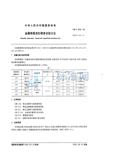 GB/T 1818-1994 金属表面洛氏硬度试验方法