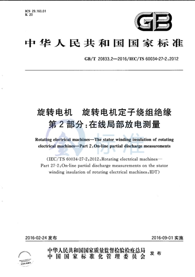 GB/T 20833.2-2016 旋转电机  旋转电机定子绕组绝缘  第2部分：在线局部放电测量