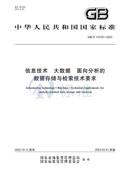 GB/T 41818-2022 信息技术 大数据 面向分析的数据存储与检索技术要求