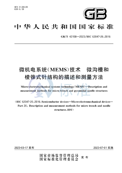 GB/T 42158-2023 微机电系统（MEMS）技术 微沟槽和棱锥式针结构的描述和测量方法