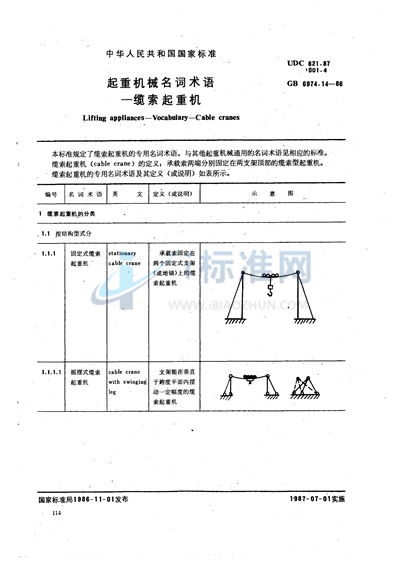 GB/T 6974.14-1986 起重机械名词术语  缆索起重机