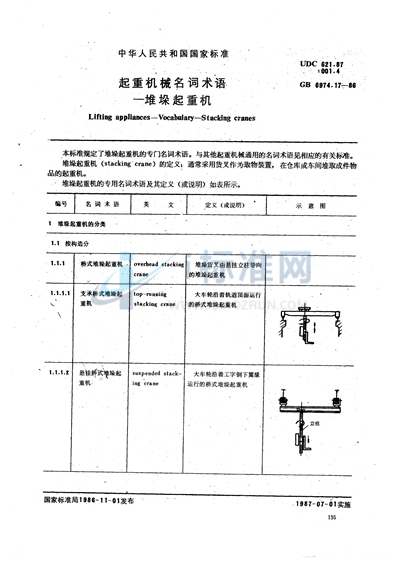 GB/T 6974.17-1986 起重机械名词术语  堆垛起重机