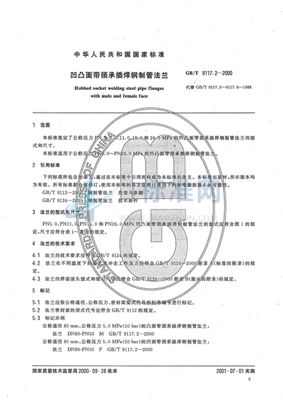 GB/T 9117.2-2000 凹凸面带颈承插焊钢制管法兰