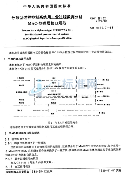 GB/T 9469.7-1988 分散型过程控制系统用工业过程数据公路  MAC-物理层接口和规范